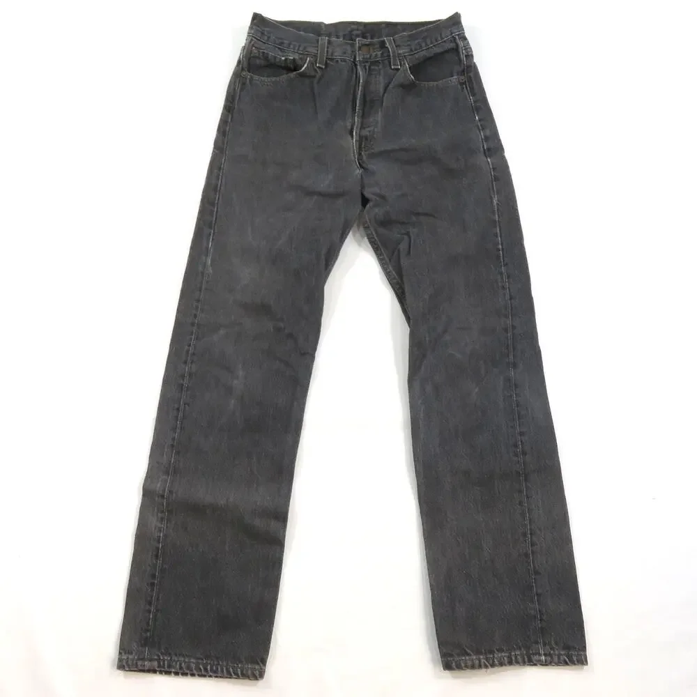 Levi's 501 Button Fly Jeans Charcoal Faded Black Denim Meas 27x30 Y2K